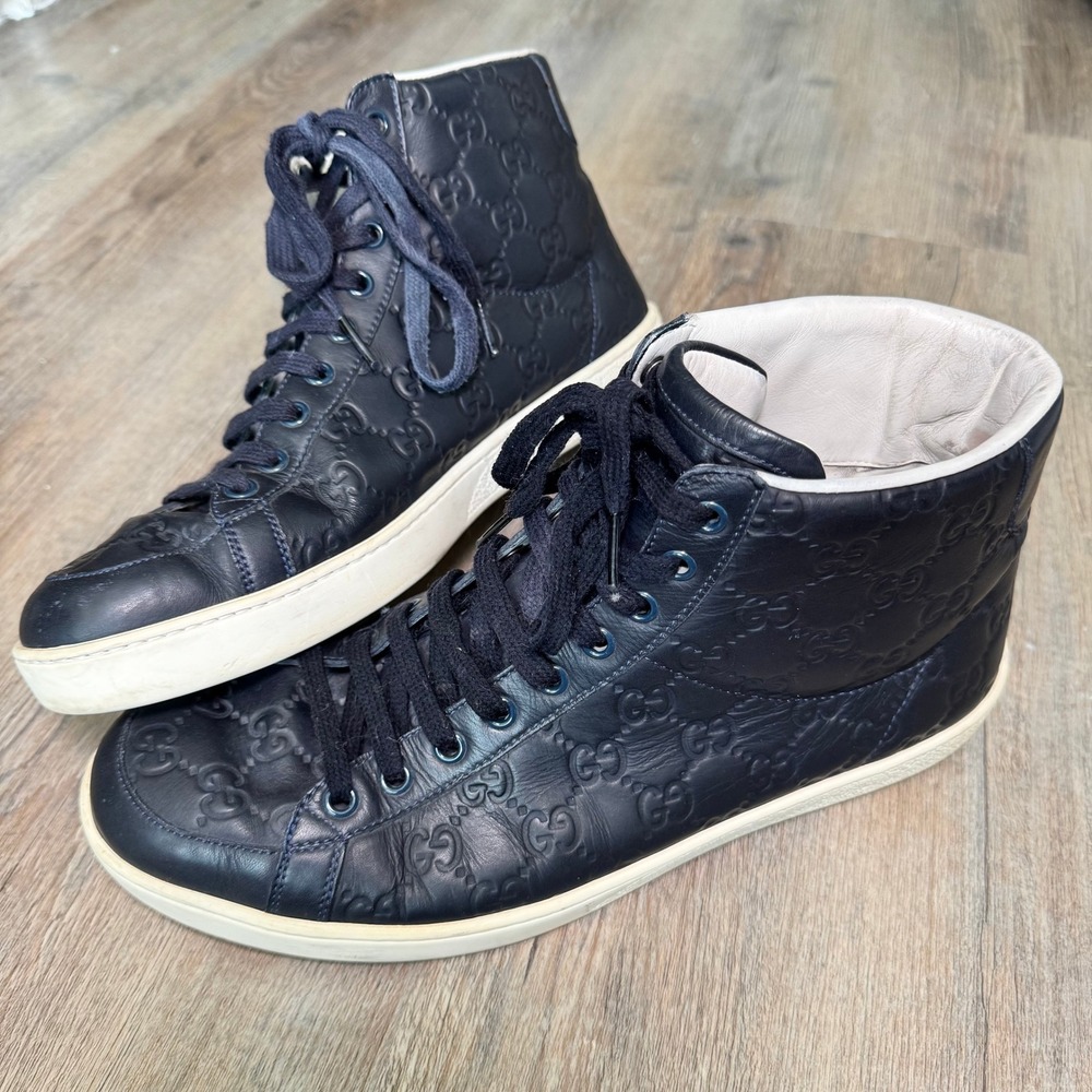 Gucci Black High-Top GG Embossed Leather Sneakers
